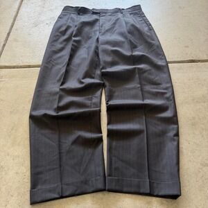 36x32 Grey Pleated Baggy Wide Leg Pinstripe Dress Pants Y2K Grunge 2000s Vintage